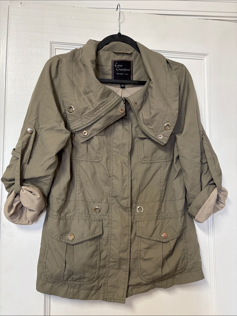 Women's Olive Utility Jacket with Roll-Tab Sleeves